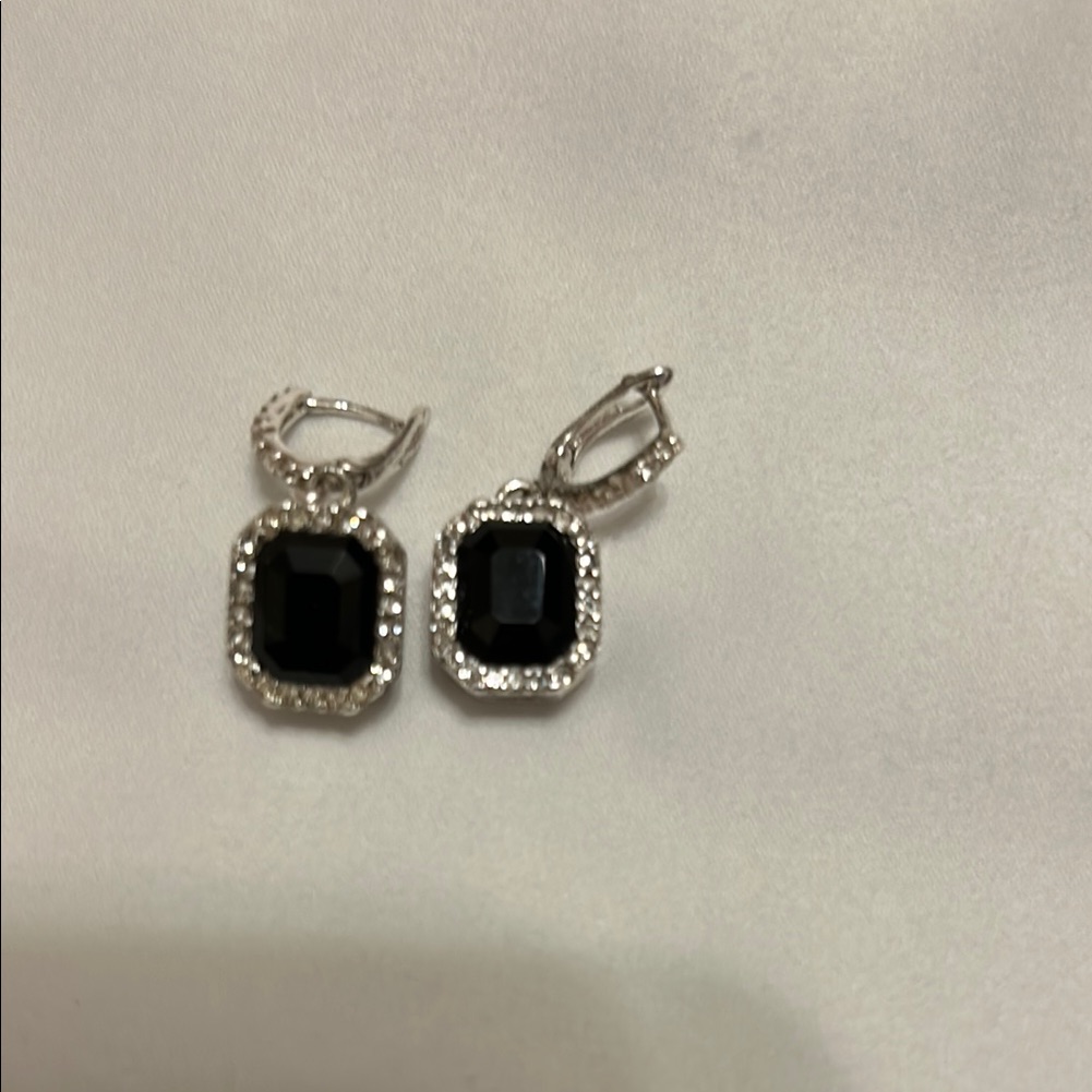 Express Black And Silver Drop Earrings With Crystal Accents 15$